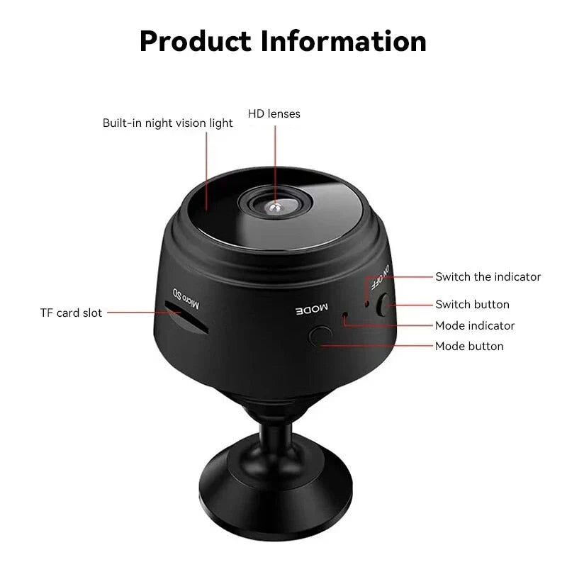 A9 Mini WiFi Camera with Stand – Wireless HD Security Camera with V38 App Support