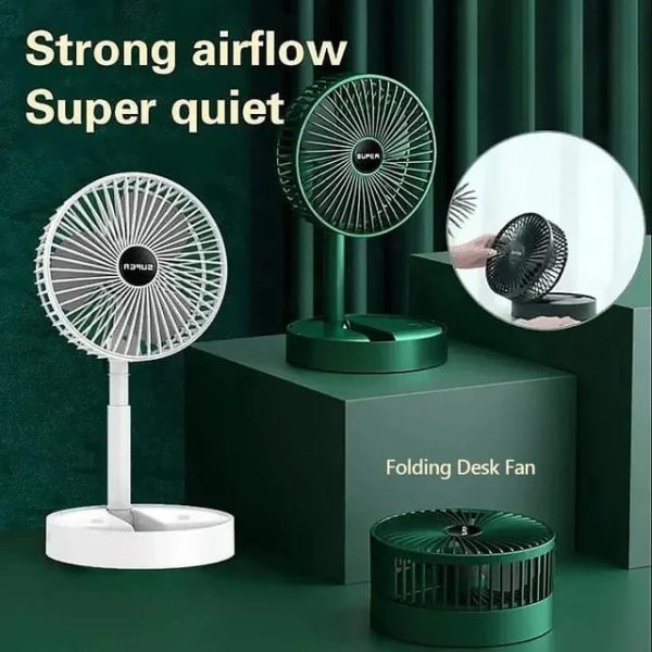 Ultra-Quiet USB Rechargeable Table Fan – Portable & Foldable